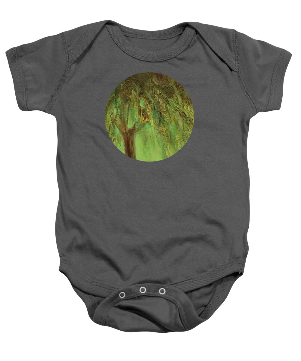 Landscape Baby Onesie featuring the painting Weeping Willow by Mary Wolf