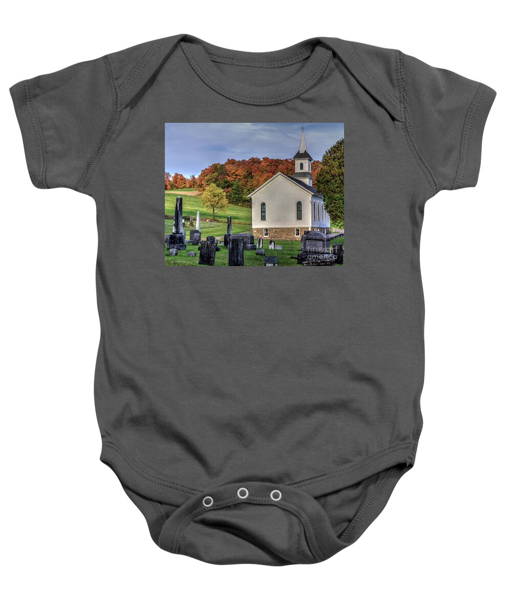 Church Baby Onesie featuring the photograph Welsh Road Church in Fall by Rod Best