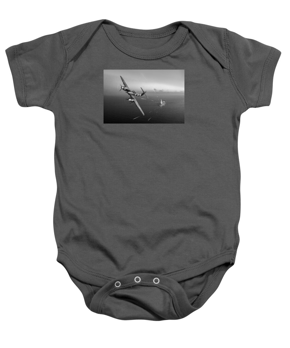 137 Squadron Baby Onesie featuring the photograph Westland Whirlwind attacking E-boats black and white version by Gary Eason