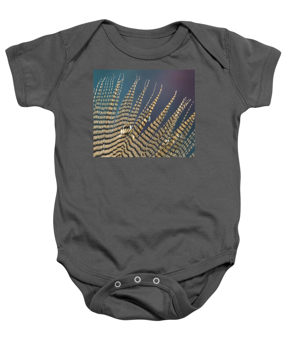 Feather Baby Onesie featuring the photograph Wet Drop on Wood Duck Feather by Jean Noren
