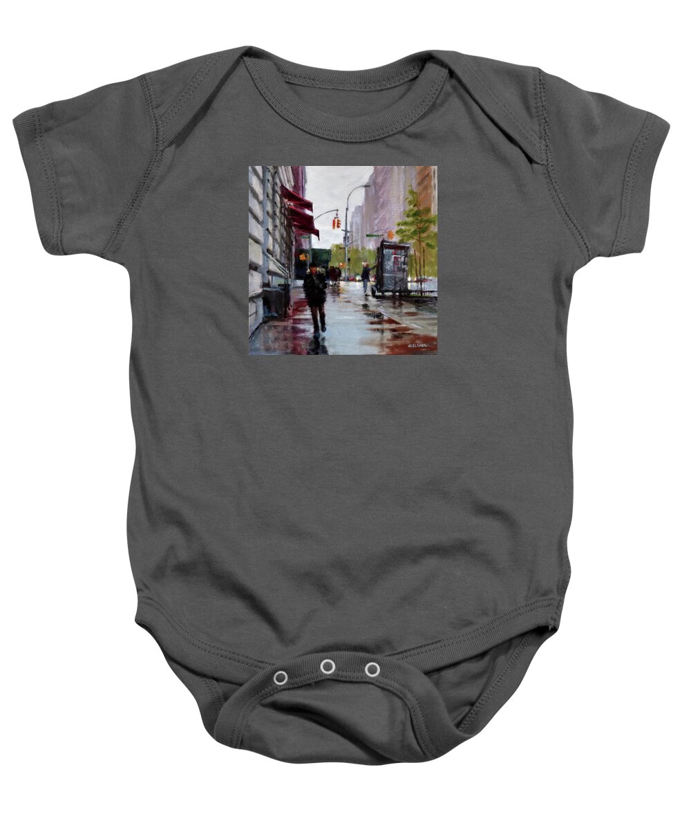 New York Baby Onesie featuring the painting Wet Morning, Early Spring by Peter Salwen