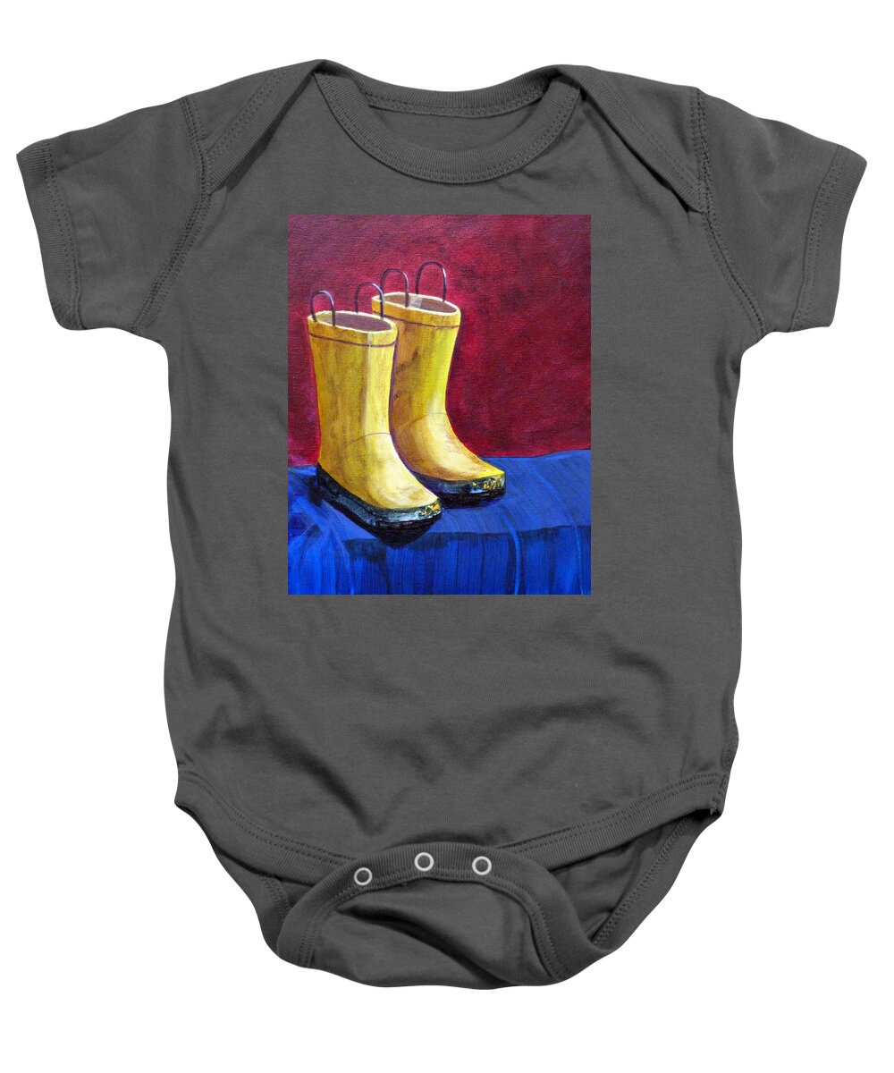 Kids Baby Onesie featuring the painting When Life Was Simple by Kimberly Walker