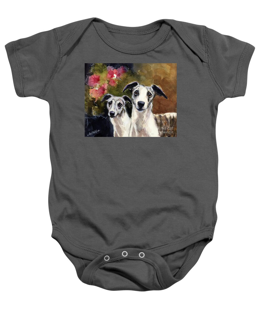 Dogs Baby Onesie featuring the painting Whippets by Molly Poole
