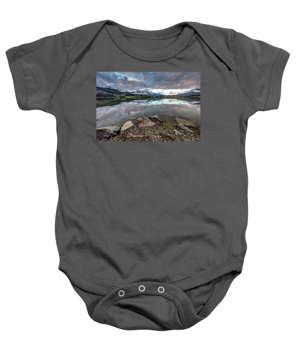 Whistler Baby Onesie featuring the photograph Whistler Blackcomb From The Shores Of Green Lake by Pierre Leclerc Photography