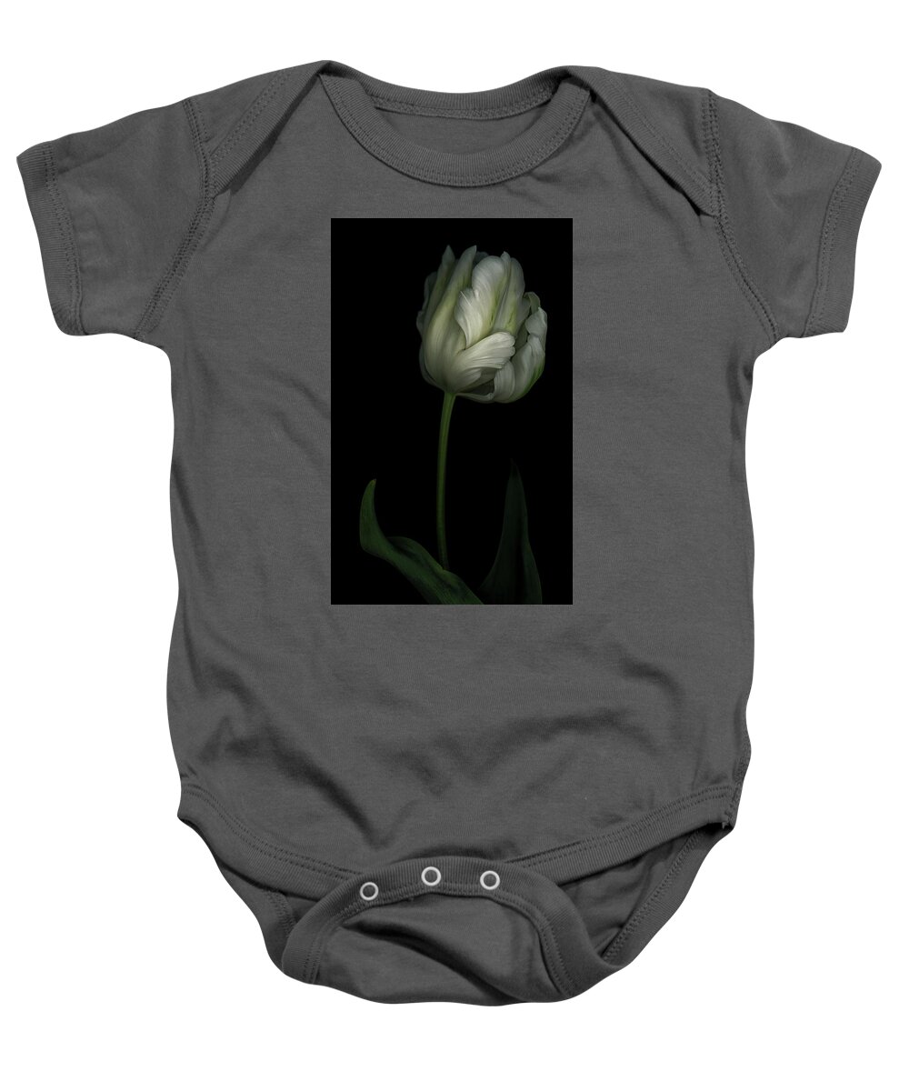 Parrot Tulip Baby Onesie featuring the photograph White and Green Tulip by Oscar Gutierrez