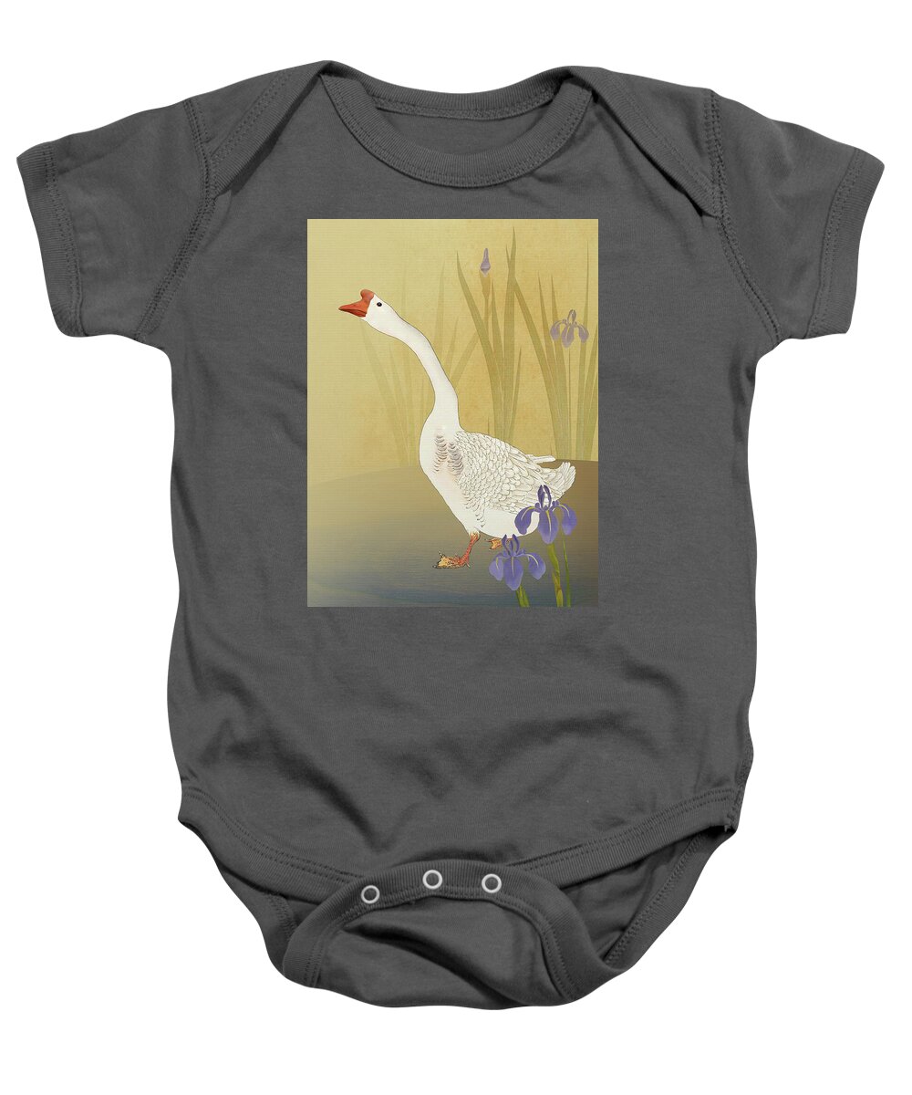 Anser Baby Onesie featuring the digital art Chinese White Swan Goose by M Spadecaller