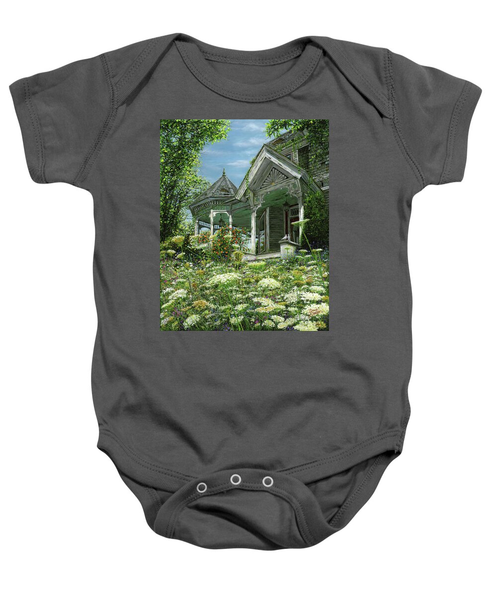 Abandoned Houses Baby Onesie featuring the painting White Lace and Promises Abandoned by Doug Kreuger