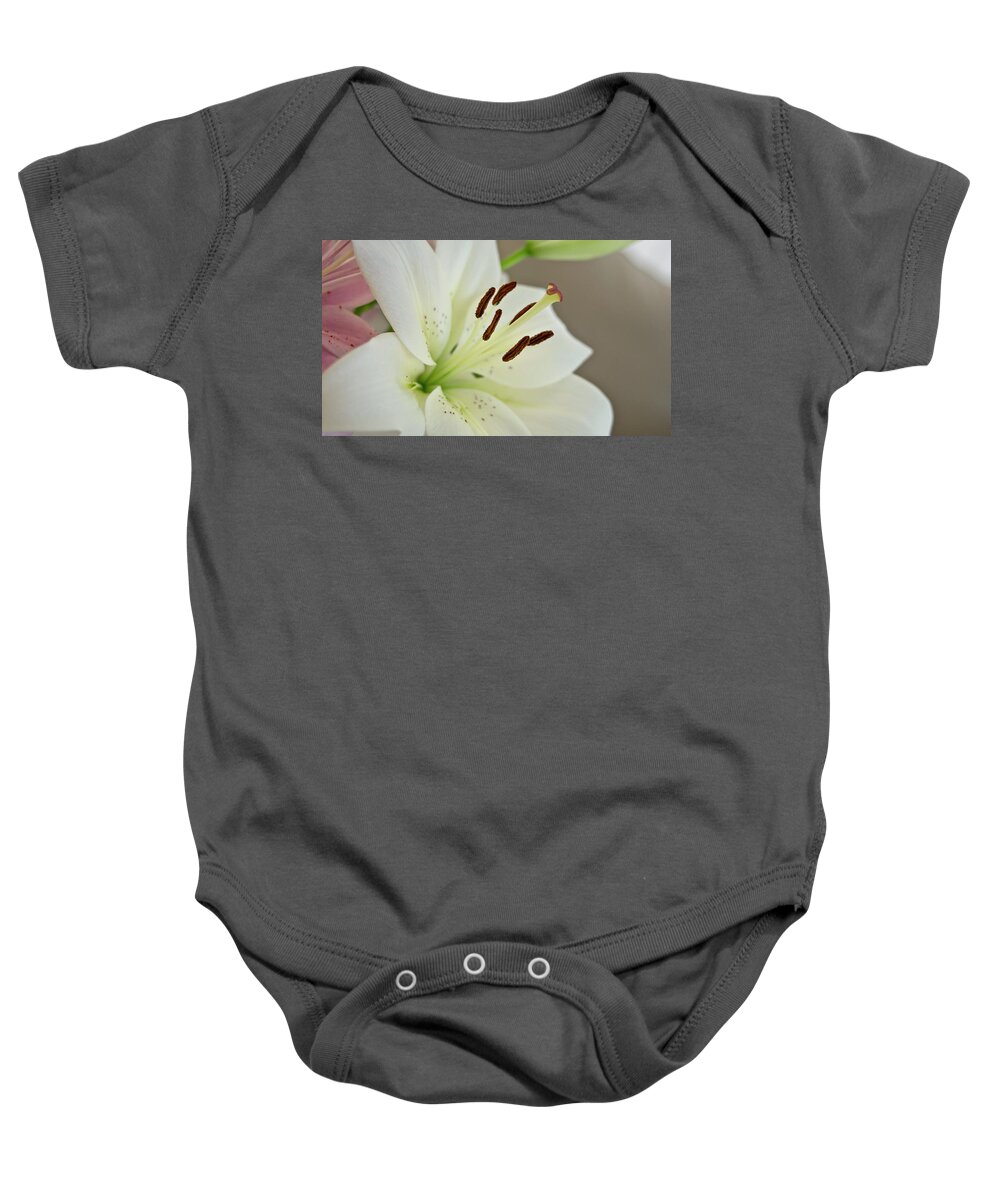 Humility Baby Onesie featuring the photograph White Lily 5 by Elena Perelman