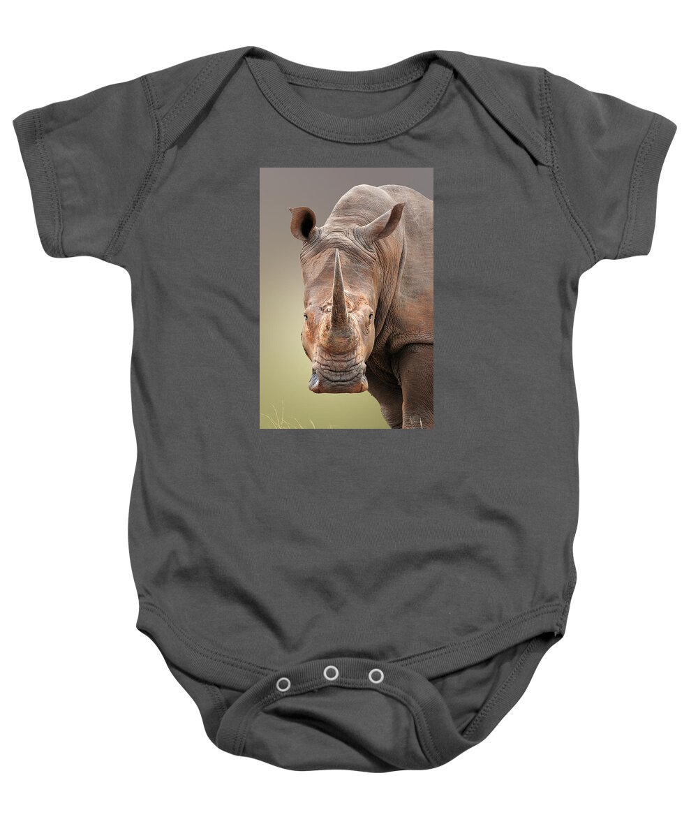 Square-lipped Baby Onesie featuring the photograph White Rhinoceros portrait by Johan Swanepoel