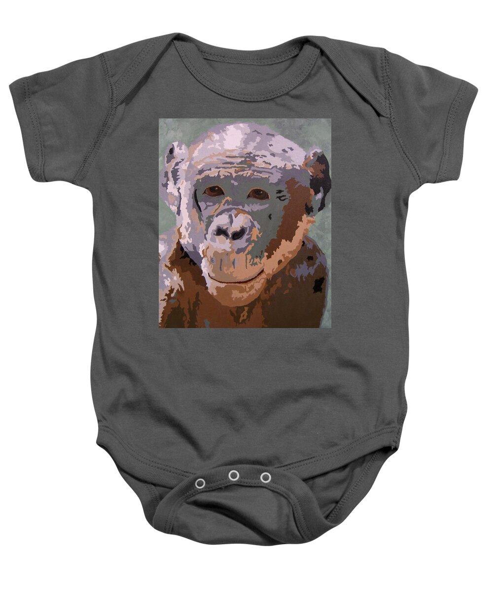 Chimpanzee Baby Onesie featuring the painting Who Is Your Uncle? by Cheryl Bowman