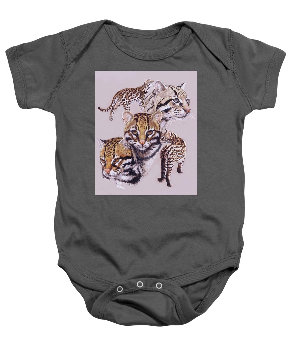 Ocelot Baby Onesie featuring the drawing Wild and Free by Barbara Keith