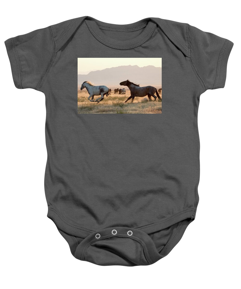 Chase Baby Onesie featuring the photograph Wild Horse Chase by Wesley Aston