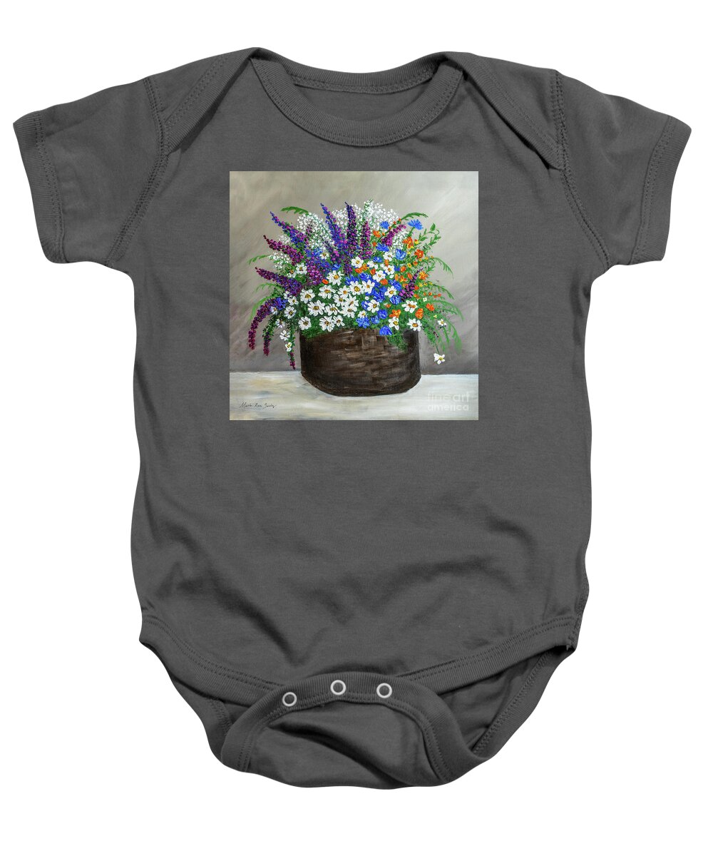 Floral Baby Onesie featuring the painting Wildflower Basket Acrylic Painting A61318 by Mas Art Studio