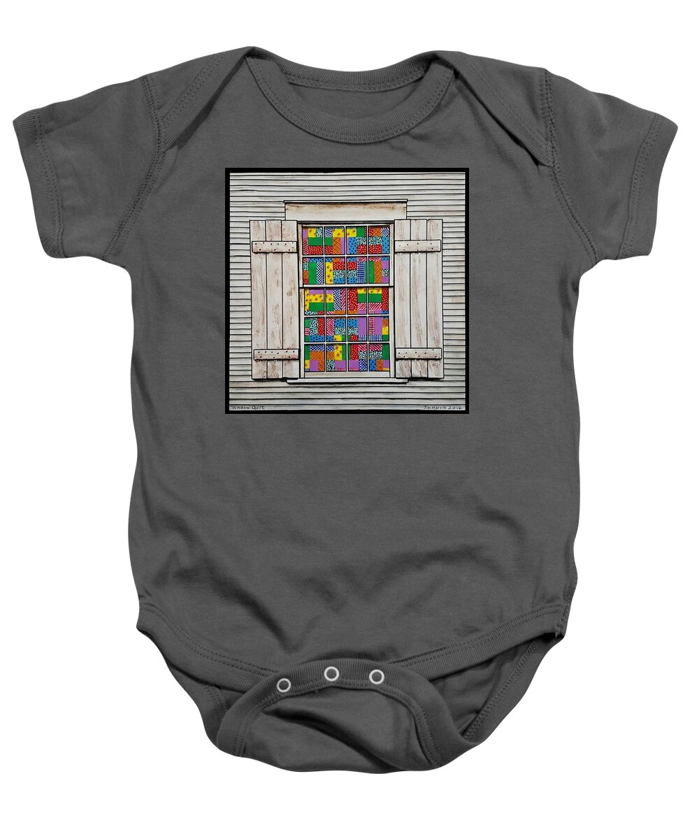 Window Baby Onesie featuring the painting Window Quilt by Jim Harris