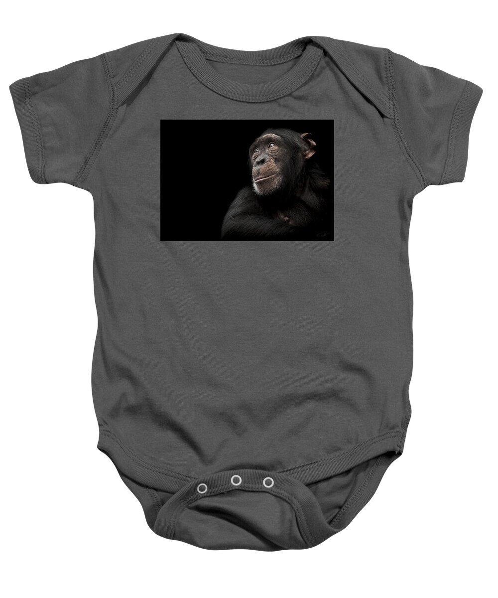 Chimpanzee Baby Onesie featuring the photograph Window to the soul by Paul Neville