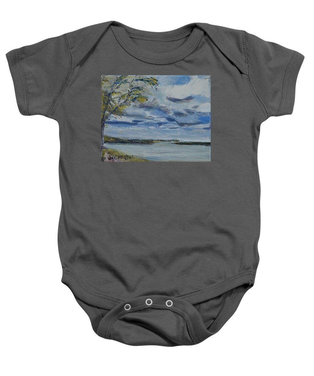 Plein Air Baby Onesie featuring the painting Windy Day on the Missouri by Helen Campbell