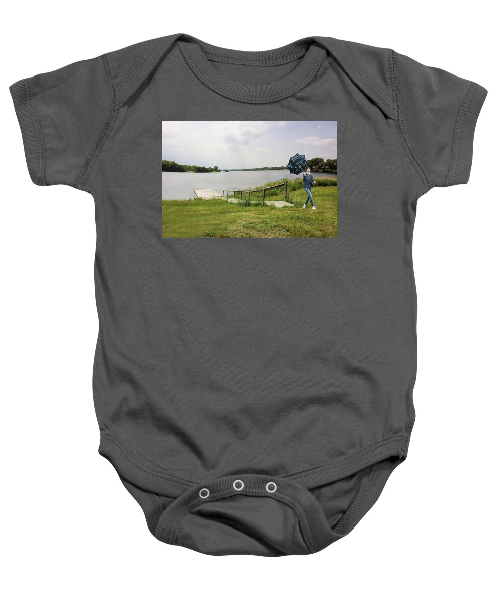 Windy Walk Baby Onesie featuring the photograph Windy walk by Pat Cook
