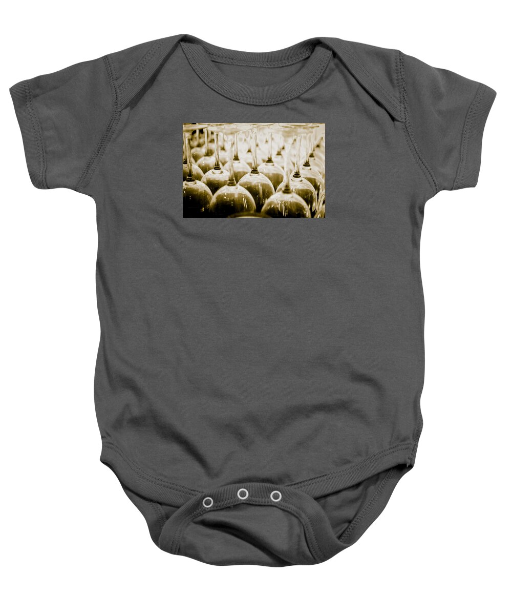 Black And White Baby Onesie featuring the photograph Wine Glasses by Stephen Holst
