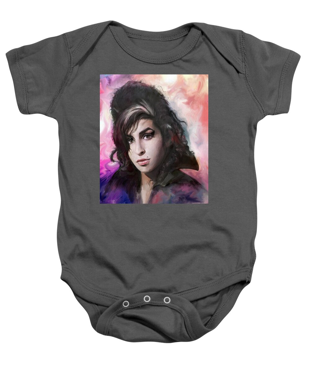 Amy Winehouse Baby Onesie featuring the painting Winehouse... Lioness. by Mark Tonelli