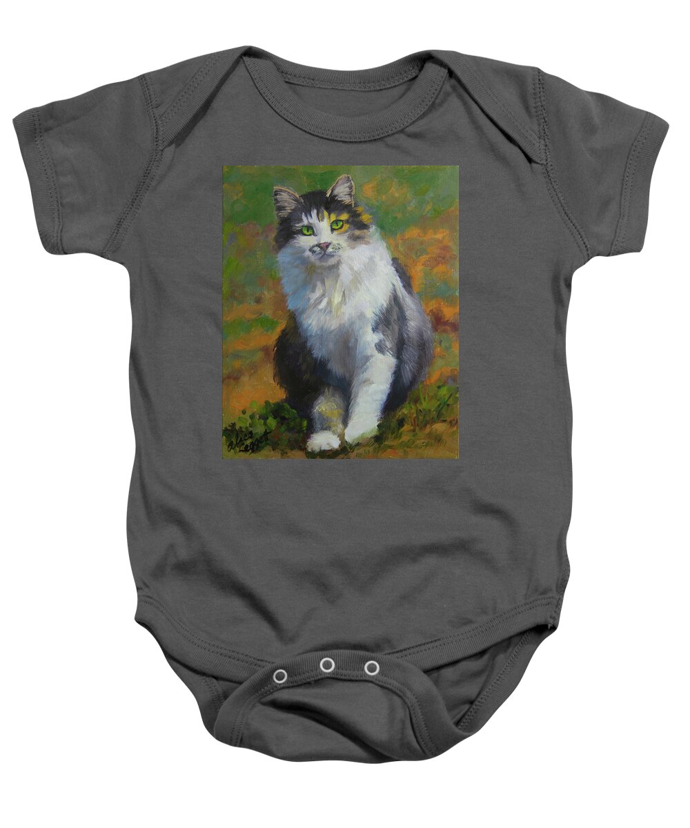 Cat Baby Onesie featuring the painting Calico Cat by Alice Leggett