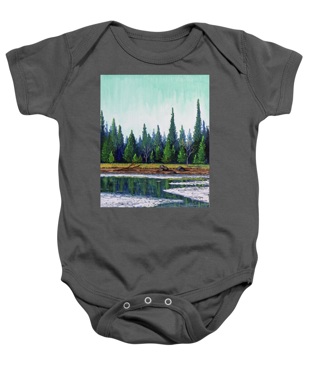 Winter Baby Onesie featuring the painting Winter Pond by Kevin Hughes