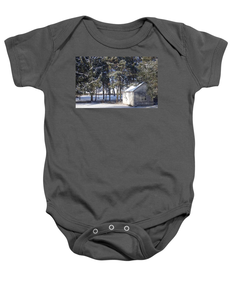 Snow Baby Onesie featuring the photograph Winter Pool House by Brooke Bowdren