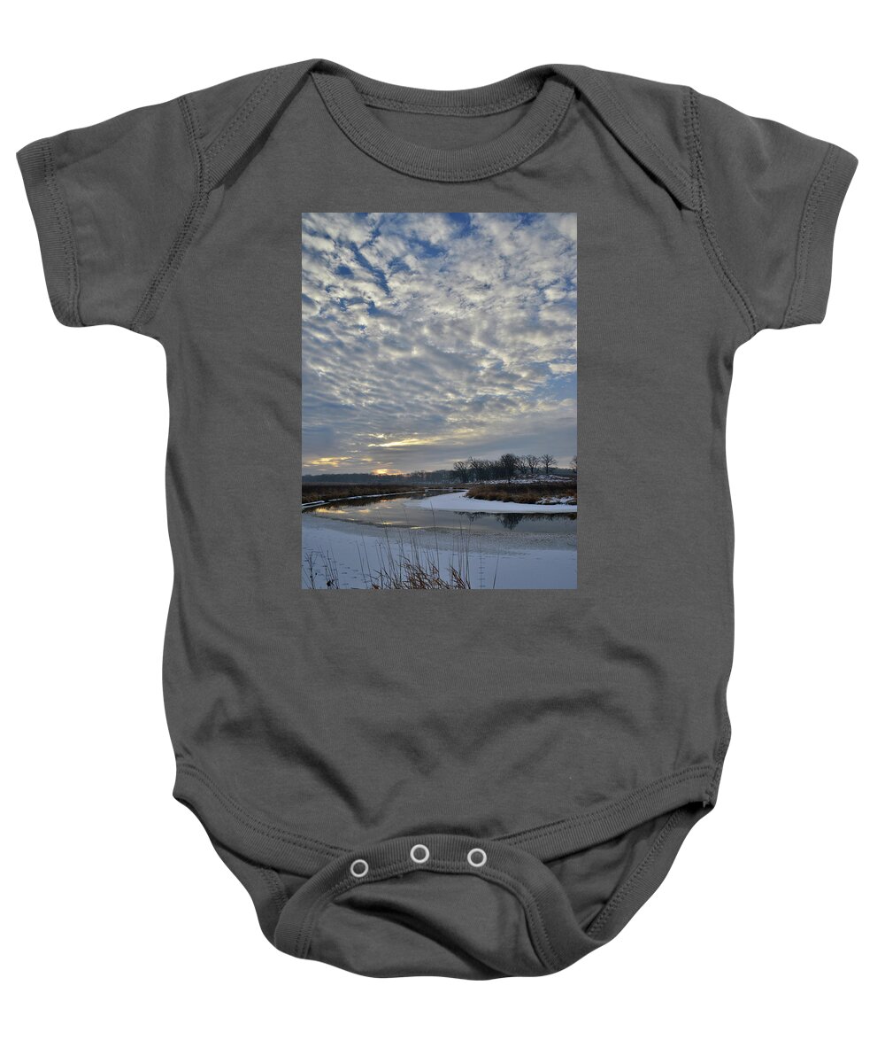 Glacial Park Baby Onesie featuring the photograph Winter Sunrise over Hackmatack National Wildlife Refuge by Ray Mathis