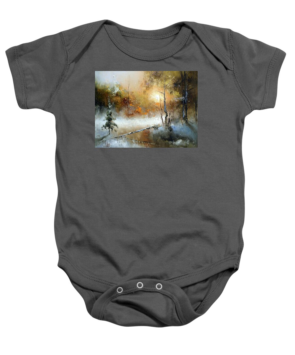 Russian Artists New Wave Baby Onesie featuring the painting Winter Sunset by Igor Medvedev