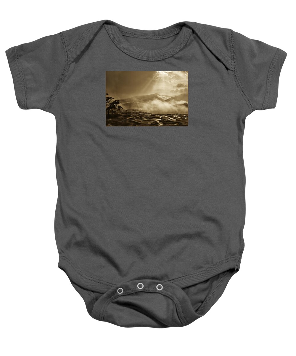 Stone Mountain State Park Baby Onesie featuring the photograph Wolf Rock After the Storm At Stone Mountain by John Harmon