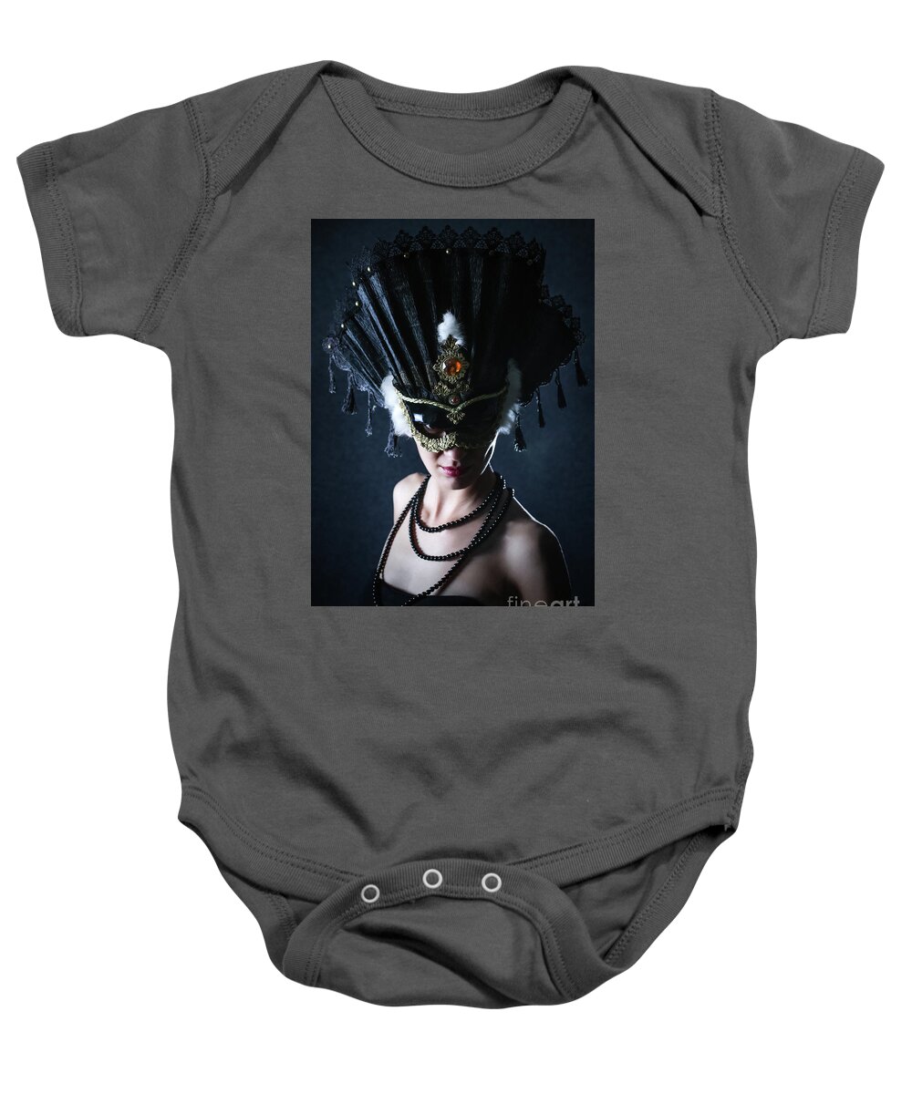 Fashion Baby Onesie featuring the photograph Woman With Beautiful Carnival Mask by Dimitar Hristov