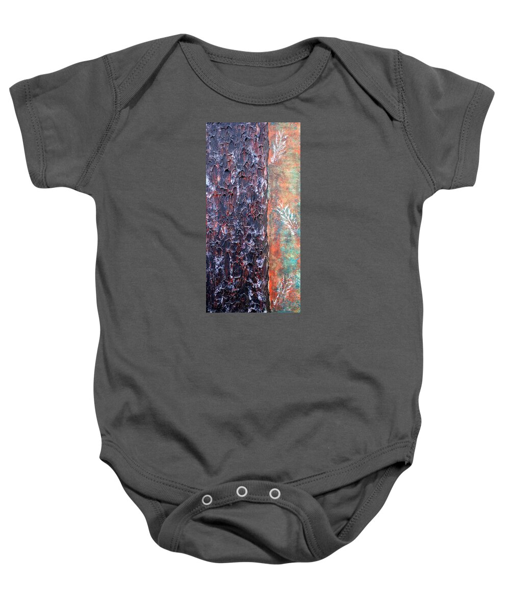 Abstract Baby Onesie featuring the painting Wood You Maria by Theresa Marie Johnson