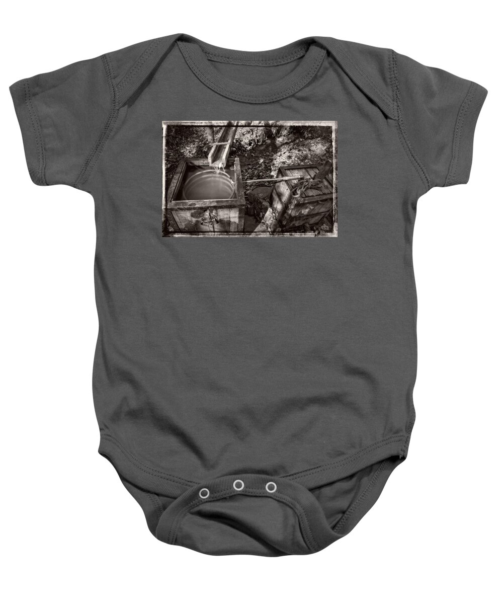 Moonshine Baby Onesie featuring the photograph Worm Box and Thump Keg with Border by Greg and Chrystal Mimbs