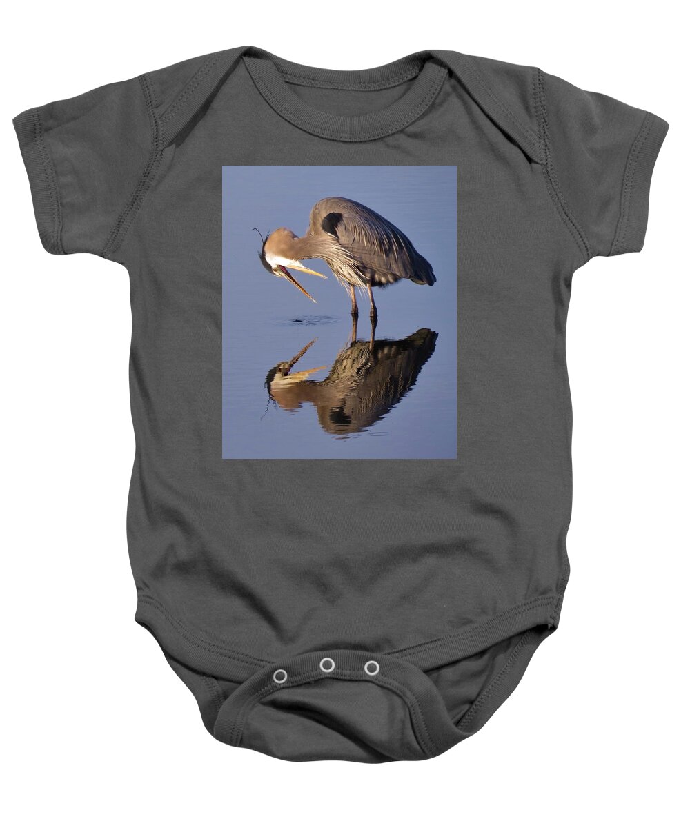 Great Blue Heron Baby Onesie featuring the photograph Wow, Look at That Fish by Chip Gilbert