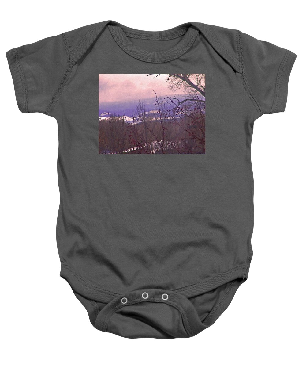 Abstract Baby Onesie featuring the digital art Wyoming Winter Berries by Lenore Senior