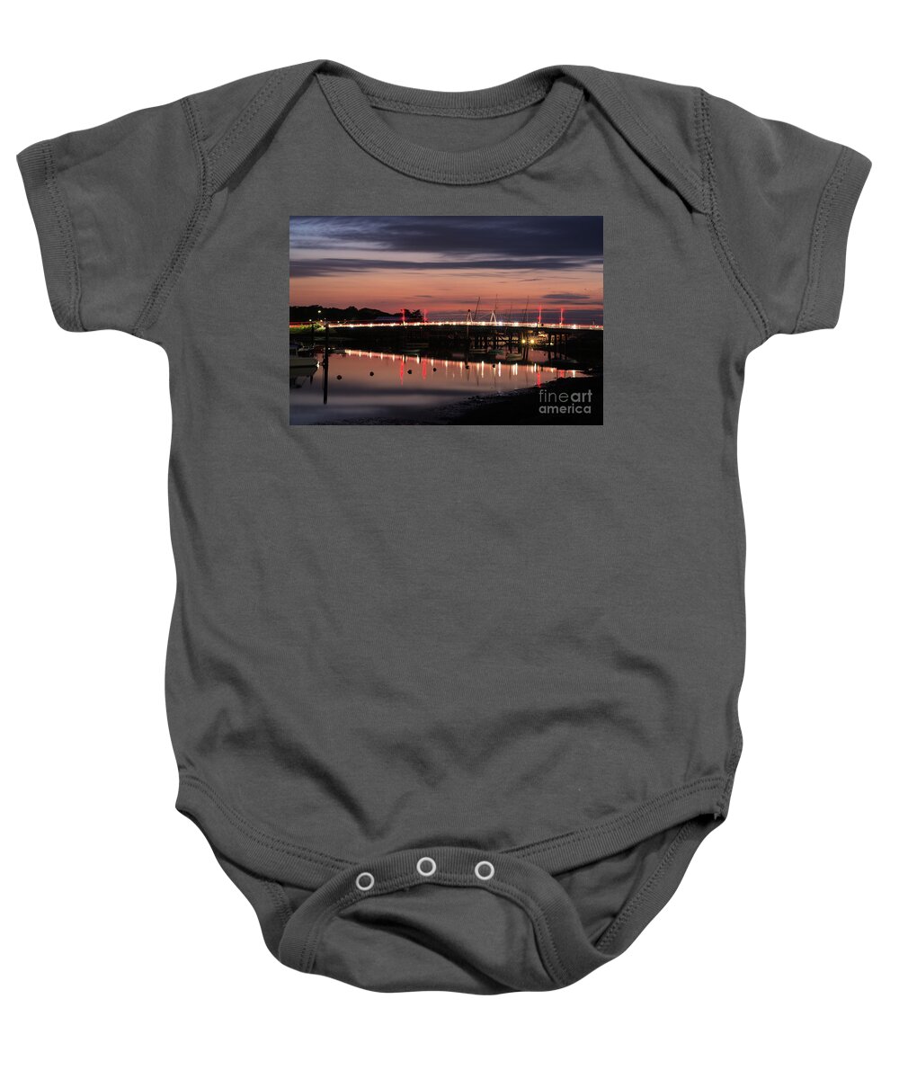 Clayton Baby Onesie featuring the photograph Yarmouth Bridge lit up at night by Clayton Bastiani