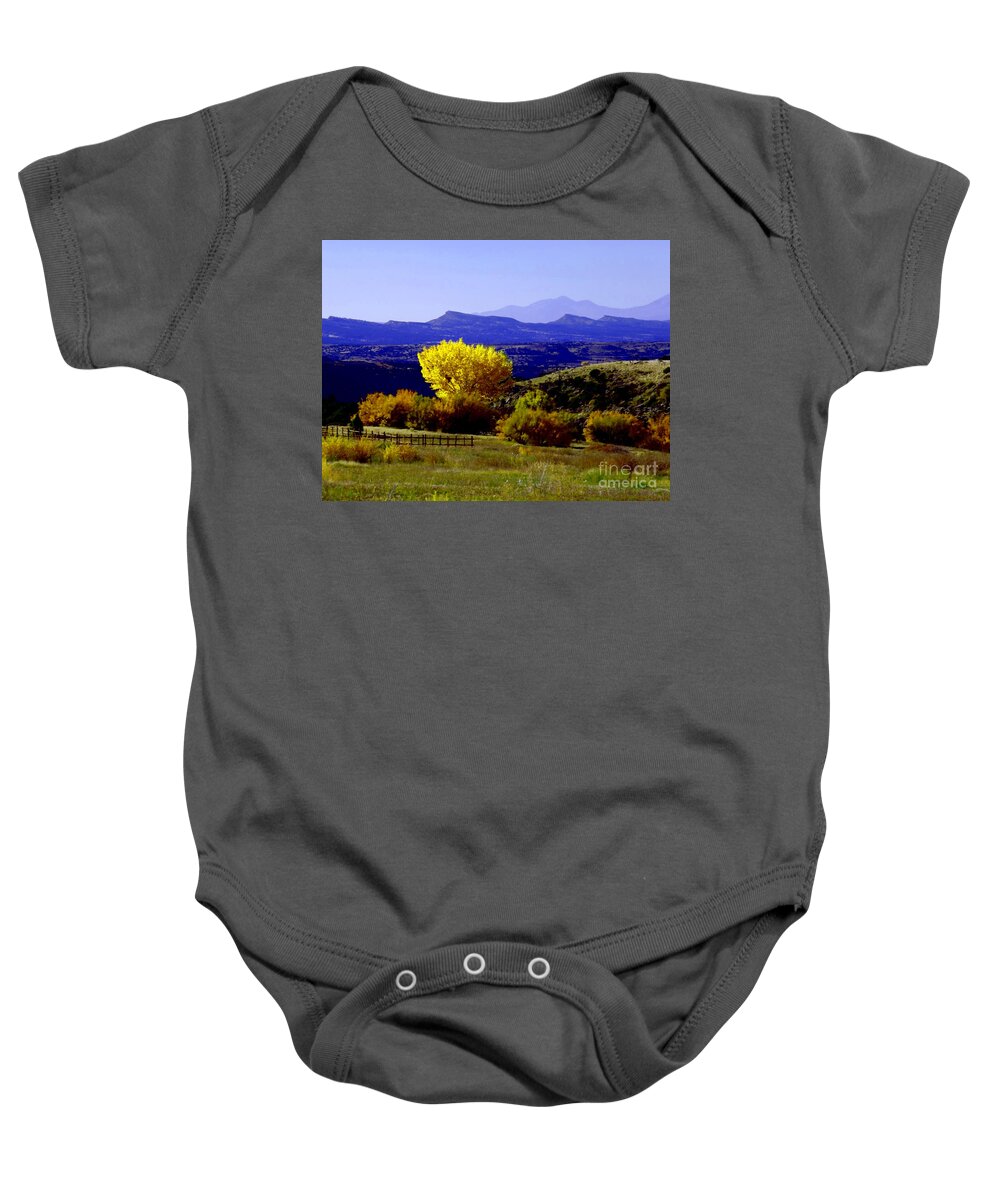 Yellow Cotton Wood Red Vale Colorado Baby Onesie featuring the digital art Yellow Cotton Wood red Vale Colorado by Annie Gibbons