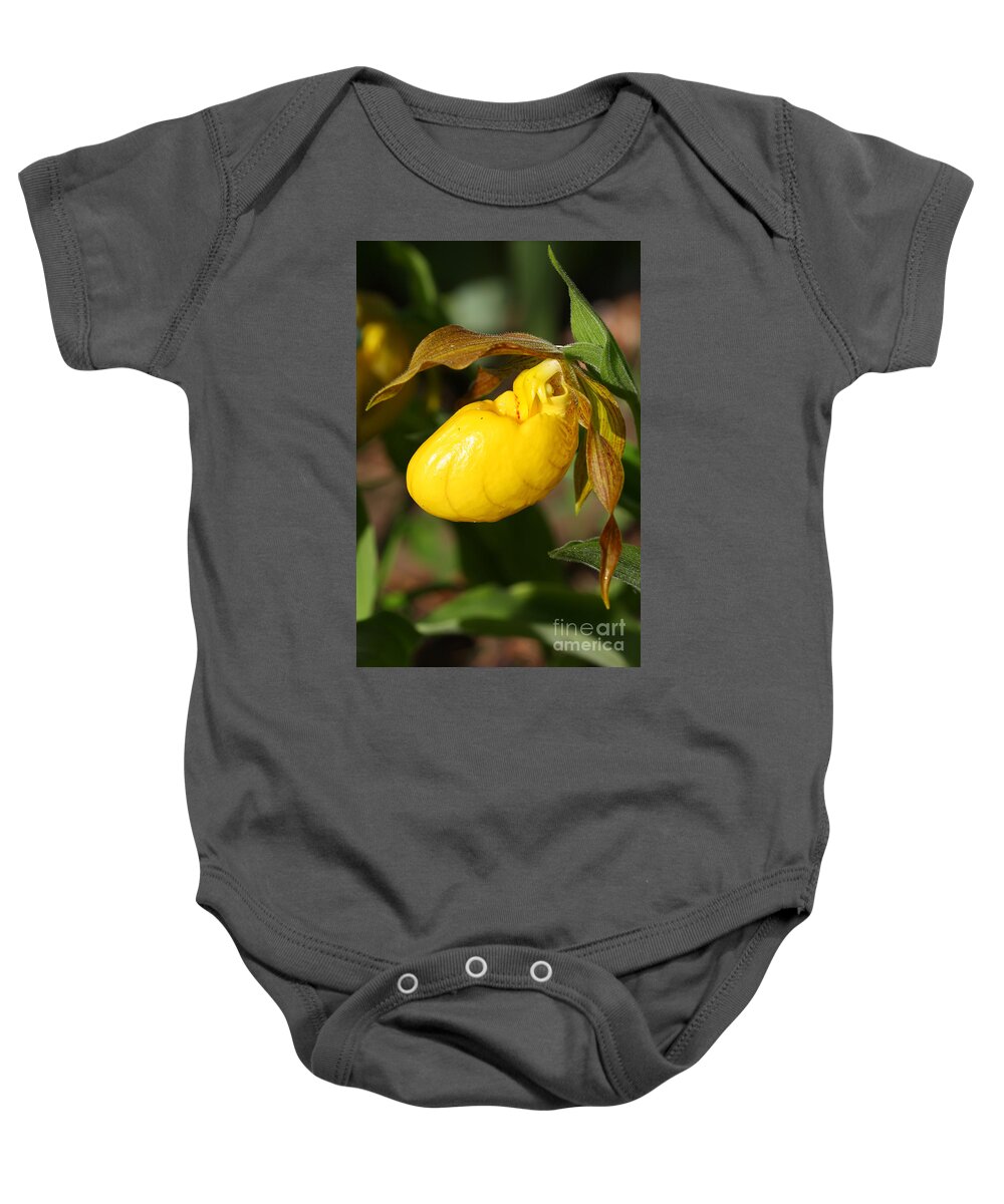 Flower Baby Onesie featuring the photograph Yellow Lady's Slipper by Teresa Zieba