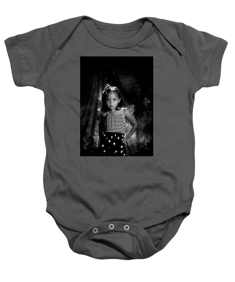 Young Model Baby Onesie featuring the pyrography young model Veh by Kevin Cable