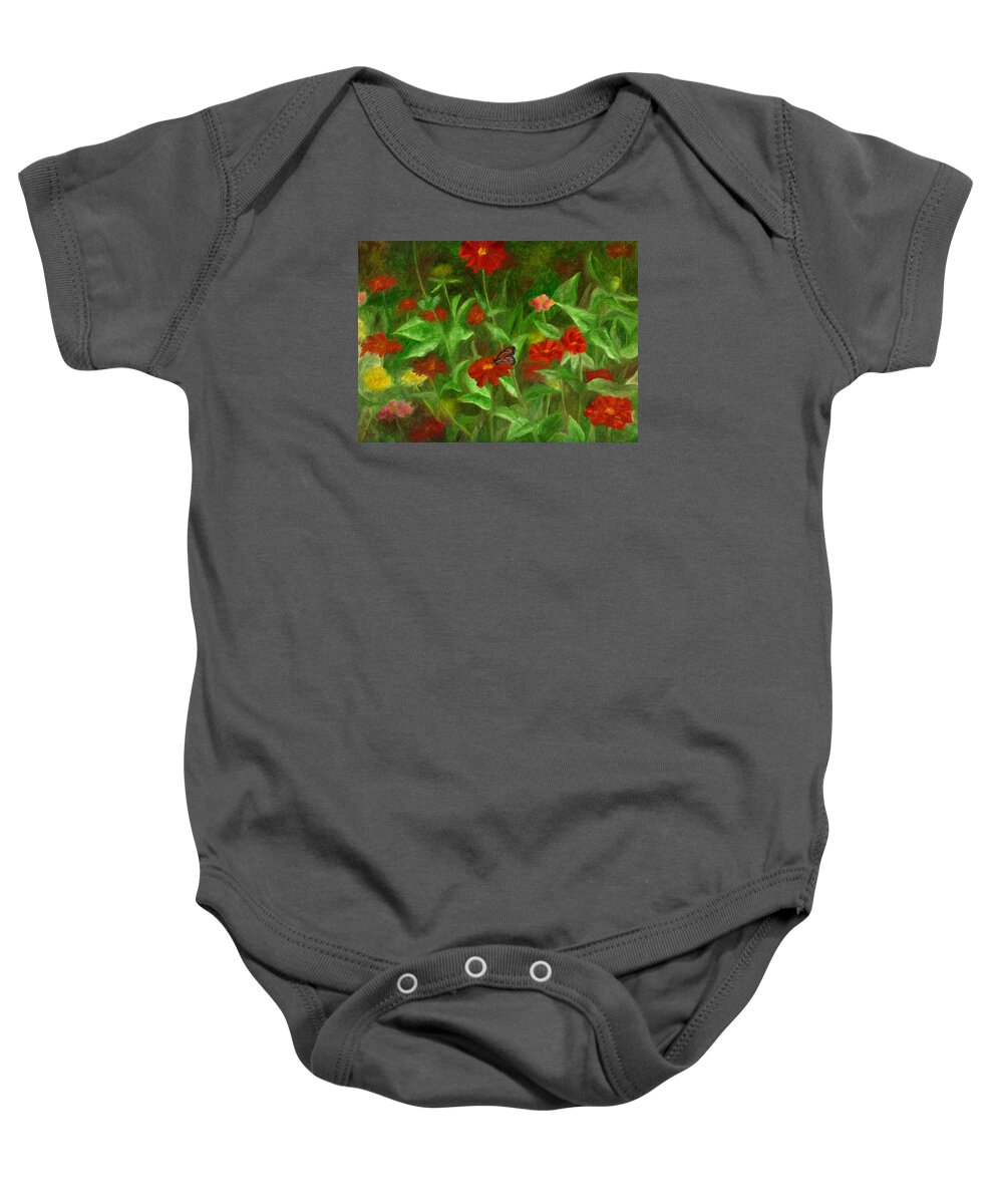 Butterfly Baby Onesie featuring the painting Zinnias by FT McKinstry