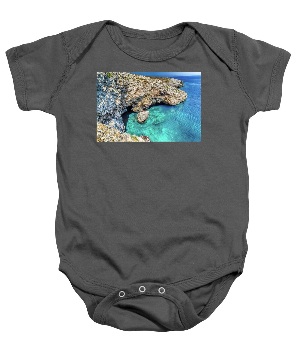 Italy Baby Onesie featuring the photograph cove in the rocky beach on Adriatic sea #1 by Vivida Photo PC