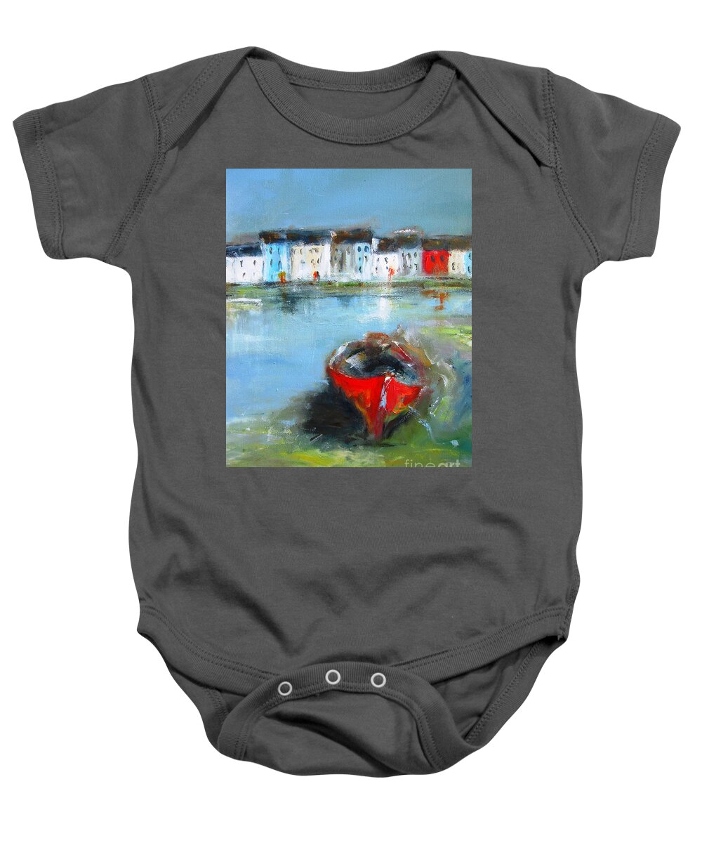 Galway Baby Onesie featuring the painting Galway City Ireland Semi Abstract Paintings #1 by Mary Cahalan Lee - aka PIXI