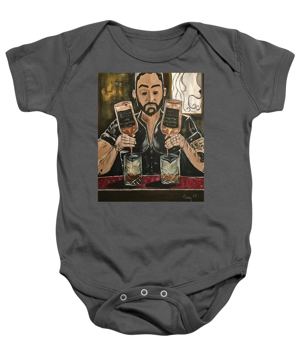 Bartender Baby Onesie featuring the painting He's Crafty featuring Mark by Roxy Rich