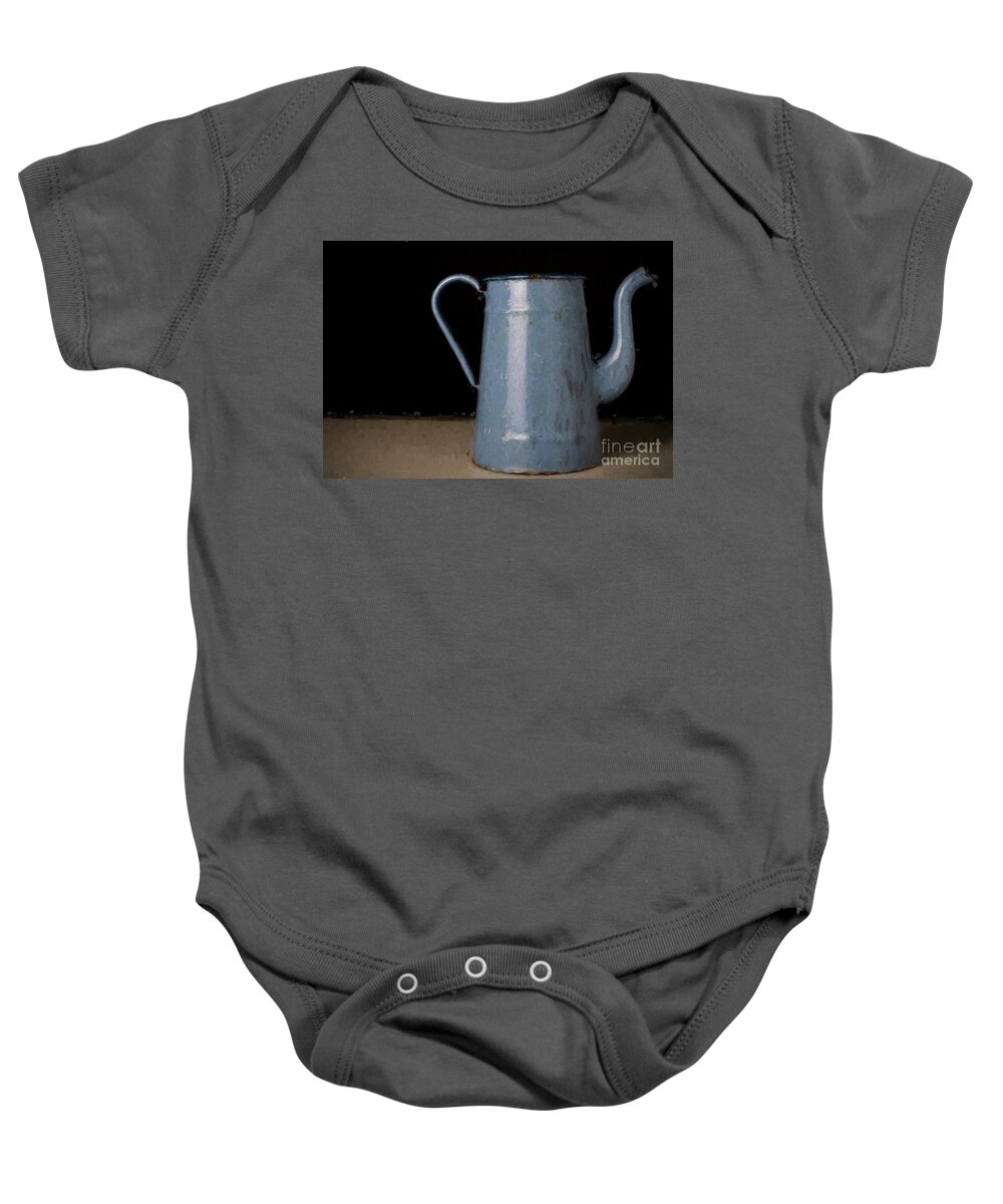 Blue Baby Onesie featuring the digital art Old blue enamel can painterly by Patricia Hofmeester