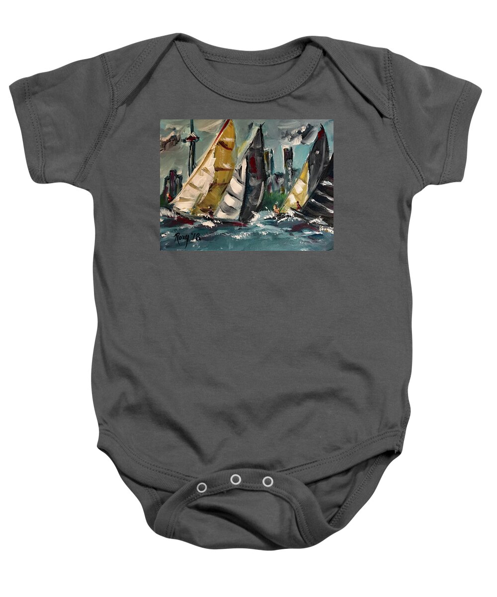 Harbor Baby Onesie featuring the painting Racing Day by Roxy Rich