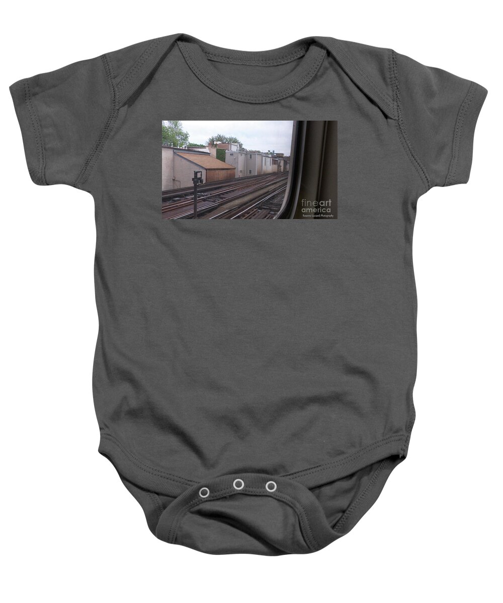 Through The Window Baby Onesie featuring the photograph Riding The El #1 by Rosanne Licciardi