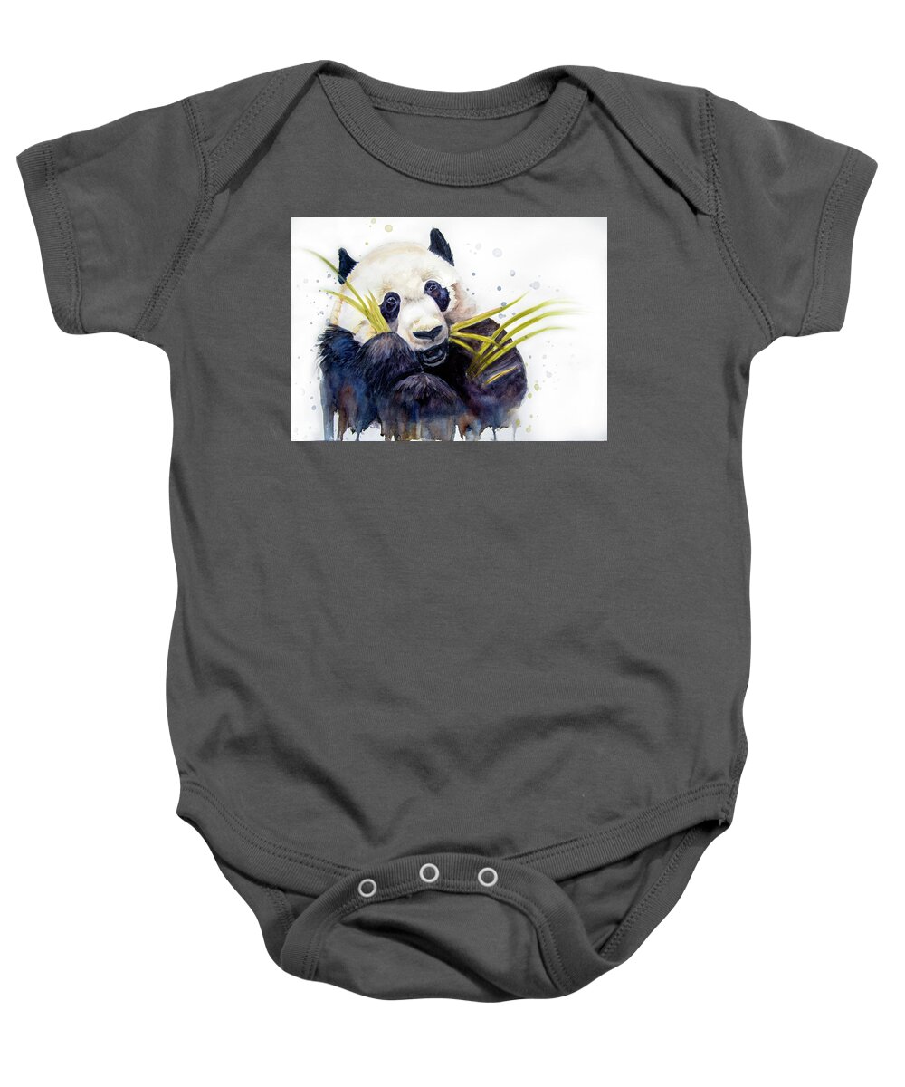 Panda Baby Onesie featuring the painting Sweet Panda by Jeanette Mahoney