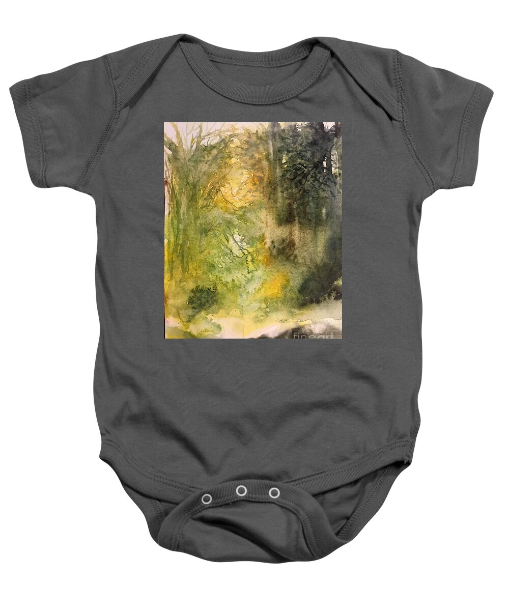 The Forest With River Baby Onesie featuring the painting 1052014 by Han in Huang wong