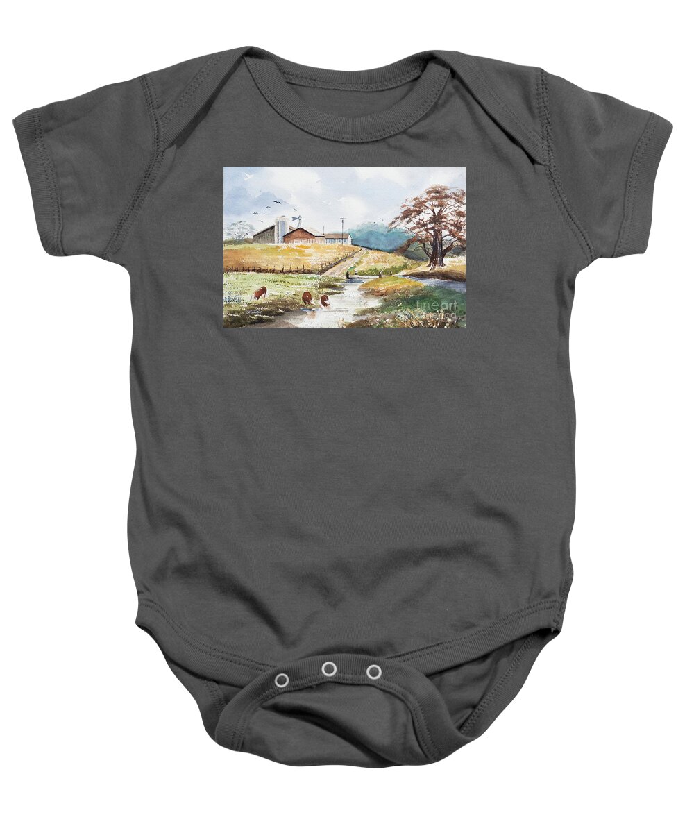 Watercolor Baby Onesie featuring the painting Grazing #2 by Betty LaRue