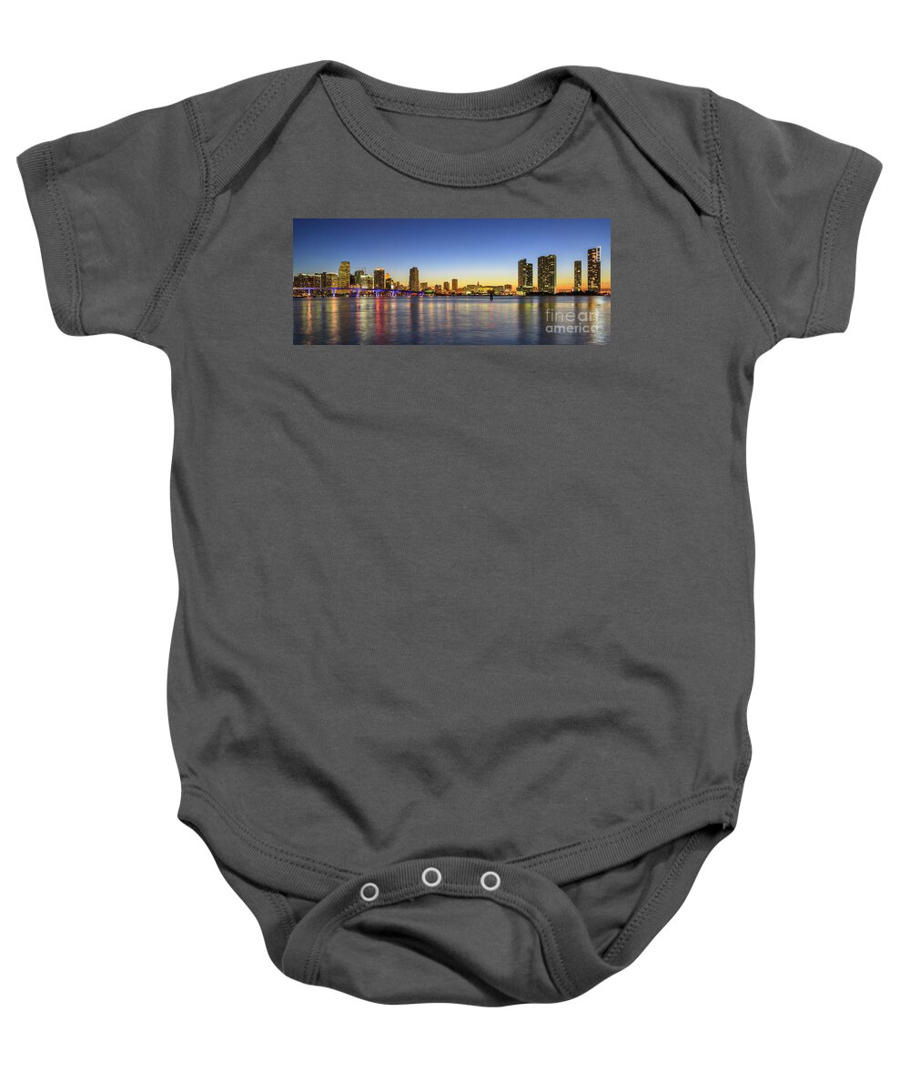 Architecture Baby Onesie featuring the photograph Miami Sunset Skyline by Raul Rodriguez