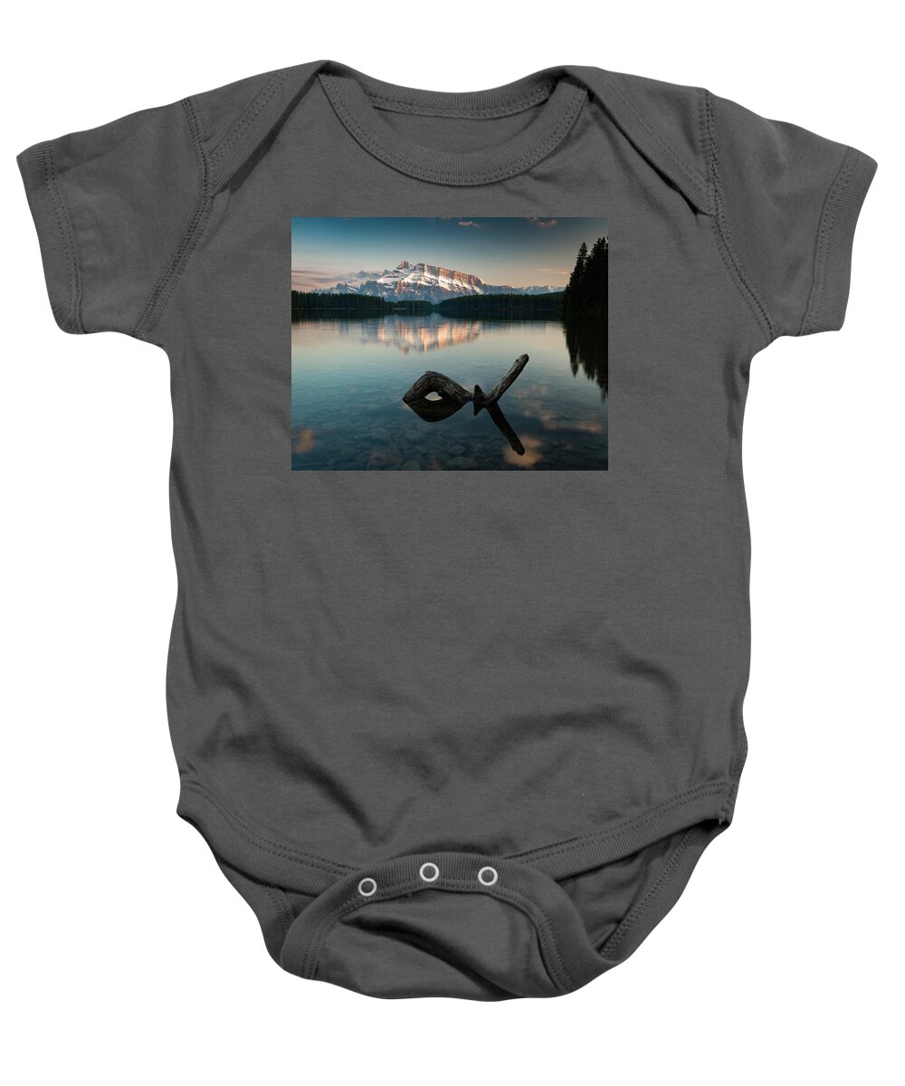 Alberta Baby Onesie featuring the photograph Mount Rundle and Two Jack Lake #2 by Peter OReilly